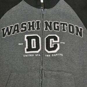 Oue DC Washington DC Full Zip Hoodie Jacket Grey & Black - Size Large